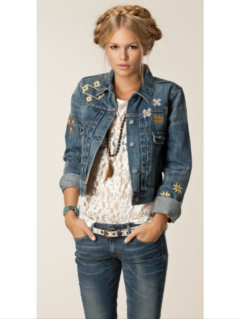 Chaps Embroidered Denim Jacket - Blue
